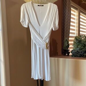 Elegant Roberto Cavalli White Dress with Gold Accent